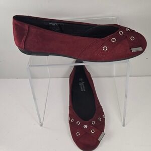 American Exchange Siena Burgundy Faux Suede Grommet Ballet Flats Womens 10